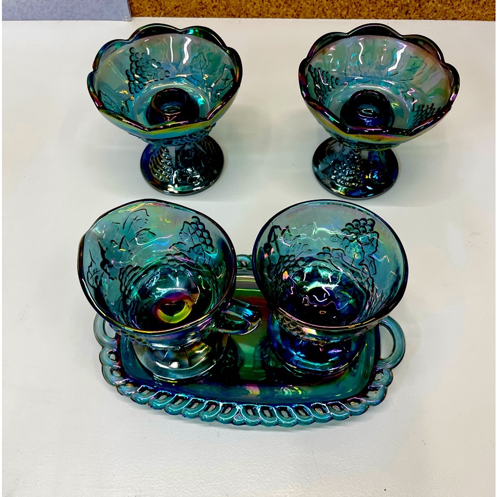Vtg. Indiana blue Carnival Glass 5 piece Set